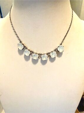 Catherine Popesco Opalescent Drop Necklace - White and Silver